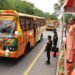 उत्तर प्रदेश बस सेवा की स्थापना के 50 वर्ष पूरे होने मुख्यमंत्री ने 100 नई बसों को हरी झंडी दिखाकर रवाना किया