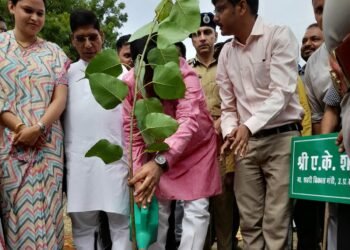 आगरा के प्रभारी मंत्री ए.के.शर्मा ने पीपल का पौधा रोपकर वृक्षारोपण जन आंदोलन की शुरूआत की