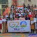 भाजपा महिला मोर्चा ने अस्सी घाट पर बनाया G-20 का लोगो