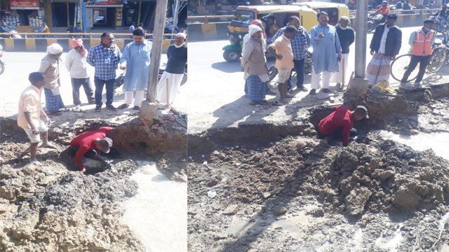 पाइप लाइन फटने से पानी के लिए तरसे लोग