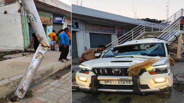 बिजली के खंभे से टकराई कार, दो की मौत चार घायल car accident in varanasi